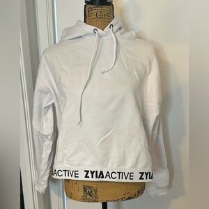 ZYIA Women's White Hoodie with Logo Trim